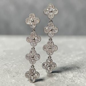 Luxury Clover Silver Plated Stainless Zircon Crystal Drop Dangle Earrings